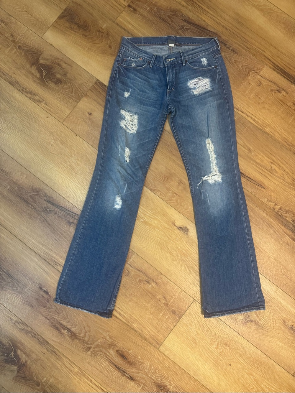Armani Exchange Distressed Medium Blue Straight-Leg Jeans
